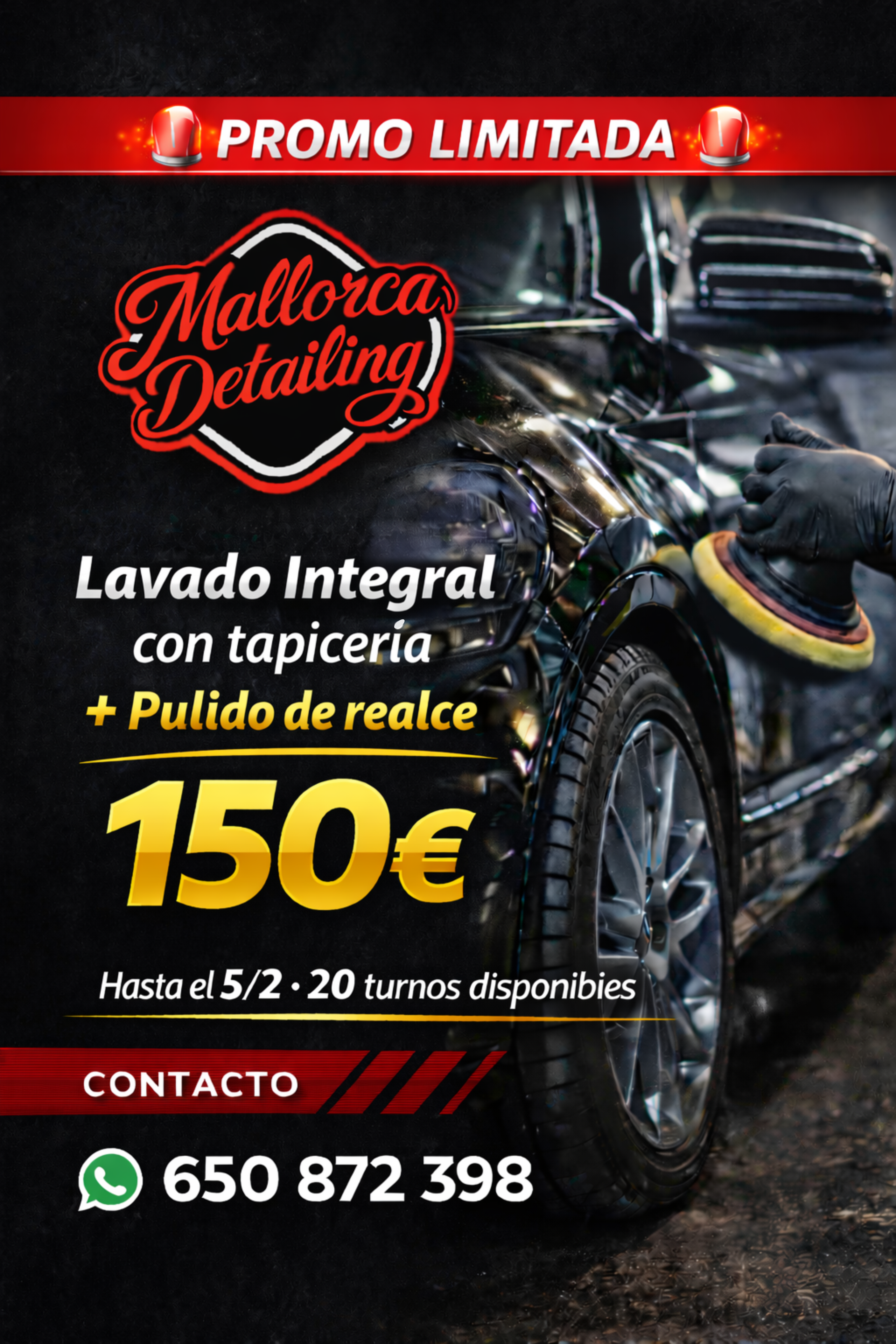 Lavado integral con tapicería + pulido de realce
